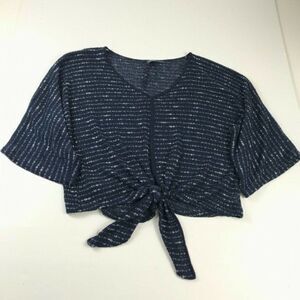 Saks Fifth Avenue Blue Sweater V-Neck Tie Front Pullover Womens Medium Large